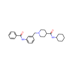 O=C(Nc1cccc(CN2CCC(C(=O)NC3CCCCC3)CC2)c1)c1ccccc1 ZINC000210652553