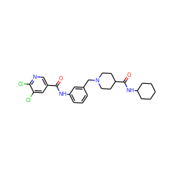 O=C(Nc1cccc(CN2CCC(C(=O)NC3CCCCC3)CC2)c1)c1cnc(Cl)c(Cl)c1 ZINC001772593710