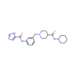 O=C(Nc1cccc(CN2CCC(C(=O)NC3CCCCC3)CC2)c1)c1cnc[nH]1 ZINC001772646774