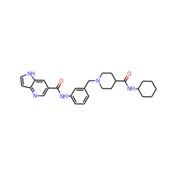 O=C(Nc1cccc(CN2CCC(C(=O)NC3CCCCC3)CC2)c1)c1cnc2cc[nH]c2c1 ZINC001772608280