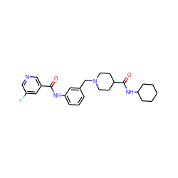 O=C(Nc1cccc(CN2CCC(C(=O)NC3CCCCC3)CC2)c1)c1cncc(F)c1 ZINC001772653496