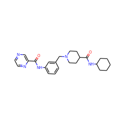 O=C(Nc1cccc(CN2CCC(C(=O)NC3CCCCC3)CC2)c1)c1cnccn1 ZINC000210630353