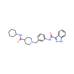 O=C(Nc1cccc(CN2CCC(C(=O)NC3CCCCC3)CC2)c1)c1n[nH]c2ccccc12 ZINC001772654324