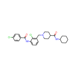 O=C(Nc1cccc(CN2CCC(C(=O)NC3CCCCC3)CC2)c1Cl)c1ccc(Cl)cc1 ZINC001772586354