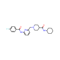 O=C(Nc1cccc(CN2CCC(C(=O)NC3CCCCC3)CC2)n1)c1ccc(F)cc1 ZINC001772639975