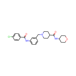 O=C(Nc1cccc(CN2CCC(C(=O)NC3CCOCC3)CC2)c1)c1ccc(Cl)cc1 ZINC001772643719