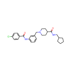 O=C(Nc1cccc(CN2CCC(C(=O)NCC3CCCC3)CC2)c1)c1ccc(Cl)cc1 ZINC001772573264