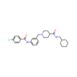 O=C(Nc1cccc(CN2CCC(C(=O)NCC3CCCCC3)CC2)c1)c1ccc(Cl)cc1 ZINC001772599198