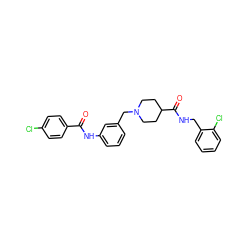 O=C(Nc1cccc(CN2CCC(C(=O)NCc3ccccc3Cl)CC2)c1)c1ccc(Cl)cc1 ZINC001772656846