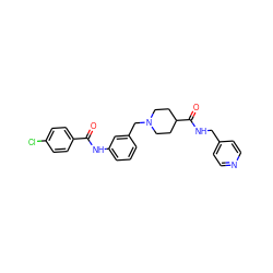 O=C(Nc1cccc(CN2CCC(C(=O)NCc3ccncc3)CC2)c1)c1ccc(Cl)cc1 ZINC001772608445