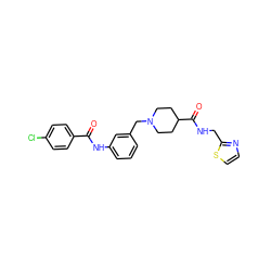 O=C(Nc1cccc(CN2CCC(C(=O)NCc3nccs3)CC2)c1)c1ccc(Cl)cc1 ZINC001772597925