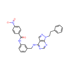 O=C(Nc1cccc(CNc2ncnc3c2cnn3CCc2ccccc2)c1)c1ccc([N+](=O)[O-])cc1 ZINC000103253421