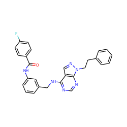 O=C(Nc1cccc(CNc2ncnc3c2cnn3CCc2ccccc2)c1)c1ccc(F)cc1 ZINC000103253417