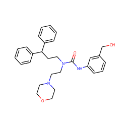 O=C(Nc1cccc(CO)c1)N(CCC(c1ccccc1)c1ccccc1)CCN1CCOCC1 ZINC000095605895