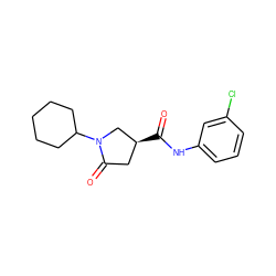 O=C(Nc1cccc(Cl)c1)[C@H]1CC(=O)N(C2CCCCC2)C1 ZINC000000309761