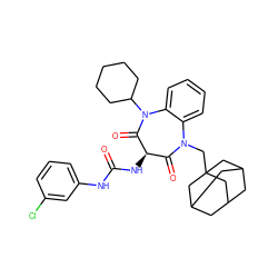 O=C(Nc1cccc(Cl)c1)N[C@@H]1C(=O)N(CC23CC4CC(CC(C4)C2)C3)c2ccccc2N(C2CCCCC2)C1=O ZINC000026750077