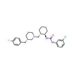 O=C(Nc1cccc(Cl)c1)N[C@@H]1CCCC[C@H]1CN1CCC[C@@H](Cc2ccc(F)cc2)C1 ZINC000013613280