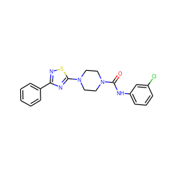 O=C(Nc1cccc(Cl)c1)N1CCN(c2nc(-c3ccccc3)ns2)CC1 ZINC000034836580