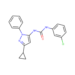 O=C(Nc1cccc(Cl)c1)Nc1cc(C2CC2)nn1-c1ccccc1 ZINC000096273839