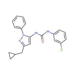 O=C(Nc1cccc(Cl)c1)Nc1cc(CC2CC2)nn1-c1ccccc1 ZINC000096273849