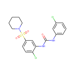 O=C(Nc1cccc(Cl)c1)Nc1cc(S(=O)(=O)N2CCCCC2)ccc1Cl ZINC000008685586