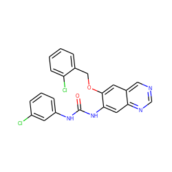 O=C(Nc1cccc(Cl)c1)Nc1cc2ncncc2cc1OCc1ccccc1Cl ZINC000473151586