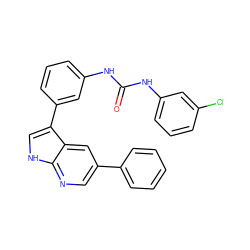 O=C(Nc1cccc(Cl)c1)Nc1cccc(-c2c[nH]c3ncc(-c4ccccc4)cc23)c1 ZINC000043015178