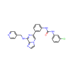 O=C(Nc1cccc(Cl)c1)Nc1cccc(-c2cn3ccnc3c(NCc3ccncc3)n2)c1 ZINC000049089911