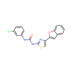 O=C(Nc1cccc(Cl)c1)Nc1nc(-c2cc3ccccc3o2)cs1 ZINC000022479655