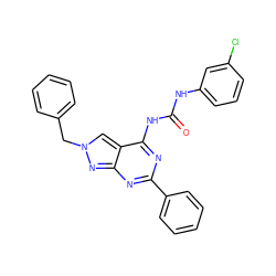 O=C(Nc1cccc(Cl)c1)Nc1nc(-c2ccccc2)nc2nn(Cc3ccccc3)cc12 ZINC000049114026