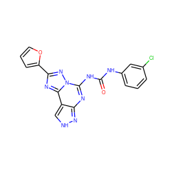 O=C(Nc1cccc(Cl)c1)Nc1nc2n[nH]cc2c2nc(-c3ccco3)nn12 ZINC000013835601