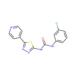 O=C(Nc1cccc(Cl)c1)Nc1nnc(-c2ccncc2)s1 ZINC000002586910