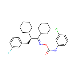 O=C(Nc1cccc(Cl)c1)O/N=C(\C1CCCCC1)[C@@H](Cc1cccc(F)c1)C1CCCCC1 ZINC000058506742