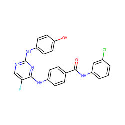 O=C(Nc1cccc(Cl)c1)c1ccc(Nc2nc(Nc3ccc(O)cc3)ncc2F)cc1 ZINC000040950727