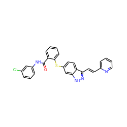 O=C(Nc1cccc(Cl)c1)c1ccccc1Sc1ccc2c(/C=C/c3ccccn3)n[nH]c2c1 ZINC000166495944