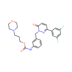 O=C(Nc1cccc(Cn2nc(-c3cc(F)cc(F)c3)ccc2=O)c1)OCCCN1CCOCC1 ZINC000167444167