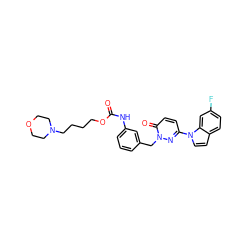 O=C(Nc1cccc(Cn2nc(-n3ccc4ccc(F)cc43)ccc2=O)c1)OCCCCN1CCOCC1 ZINC000299857519