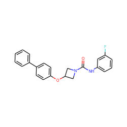 O=C(Nc1cccc(F)c1)N1CC(Oc2ccc(-c3ccccc3)cc2)C1 ZINC000114003402