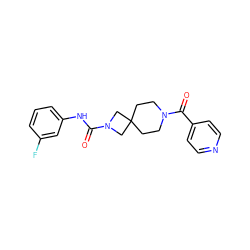 O=C(Nc1cccc(F)c1)N1CC2(CCN(C(=O)c3ccncc3)CC2)C1 ZINC000004238103