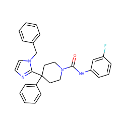 O=C(Nc1cccc(F)c1)N1CCC(c2ccccc2)(c2nccn2Cc2ccccc2)CC1 ZINC000096310719