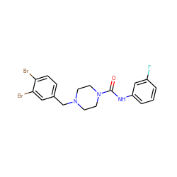 O=C(Nc1cccc(F)c1)N1CCN(Cc2ccc(Br)c(Br)c2)CC1 ZINC000137622988