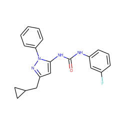 O=C(Nc1cccc(F)c1)Nc1cc(CC2CC2)nn1-c1ccccc1 ZINC000096273817