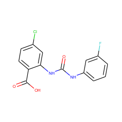 O=C(Nc1cccc(F)c1)Nc1cc(Cl)ccc1C(=O)O ZINC000013531858