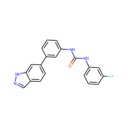 O=C(Nc1cccc(F)c1)Nc1cccc(-c2ccc3cn[nH]c3c2)c1 ZINC000063539934