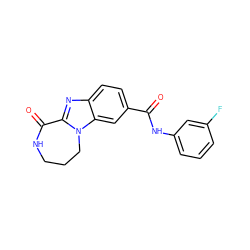 O=C(Nc1cccc(F)c1)c1ccc2nc3n(c2c1)CCCNC3=O ZINC000147127561