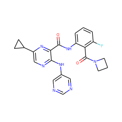 O=C(Nc1cccc(F)c1C(=O)N1CCC1)c1nc(C2CC2)cnc1Nc1cncnc1 ZINC000169701919