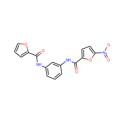 O=C(Nc1cccc(NC(=O)c2ccc([N+](=O)[O-])o2)c1)c1ccco1 ZINC000000290870