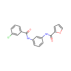 O=C(Nc1cccc(NC(=O)c2ccco2)c1)c1cccc(Cl)c1 ZINC000000570038