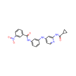 O=C(Nc1cccc(Nc2ccnc(NC(=O)C3CC3)c2)c1)c1cccc([N+](=O)[O-])c1 ZINC000653851992