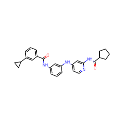 O=C(Nc1cccc(Nc2ccnc(NC(=O)C3CCCC3)c2)c1)c1cccc(C2CC2)c1 ZINC000653854038